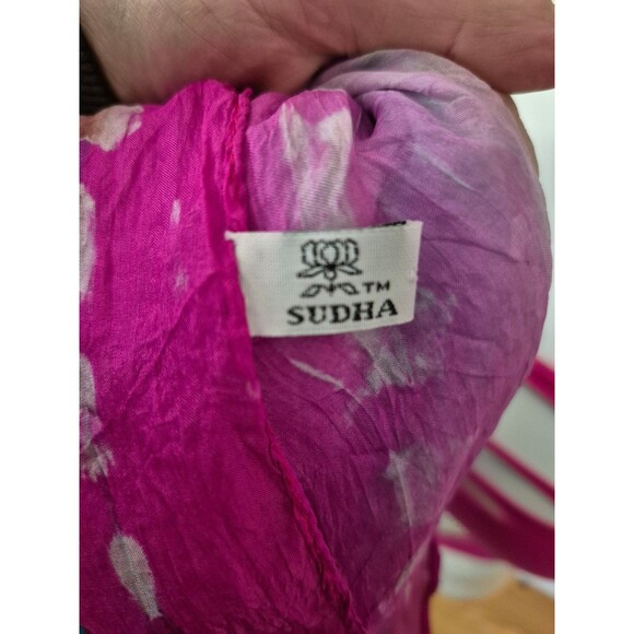 SUDHA Boho Silk Scarf Watercolor Boho Festival Scarf Magenta Teal - Picture 4 of 5